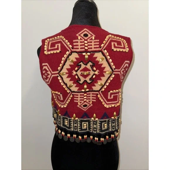 Andrea Jovine Wool Beaded Sweater Top‎ Shirt Vest Small Vintage Red - Picture 3 of 12
